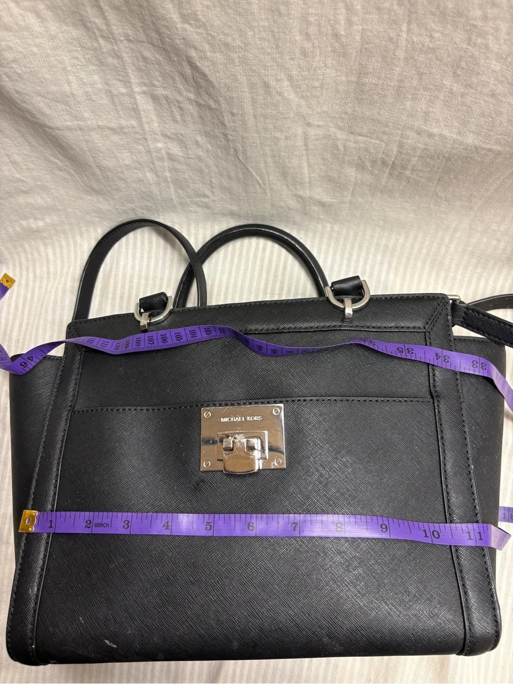 Michael Kors Black Leather Tote with Silver-Tone Hardware